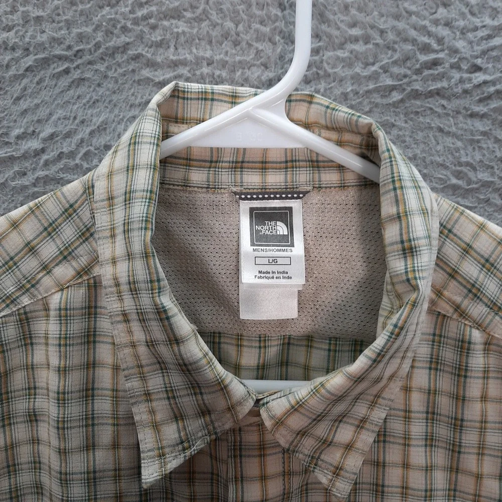 The North Face Shirt Adult Large Tan Green Plaid Outdoors Camping Hiking Fishing